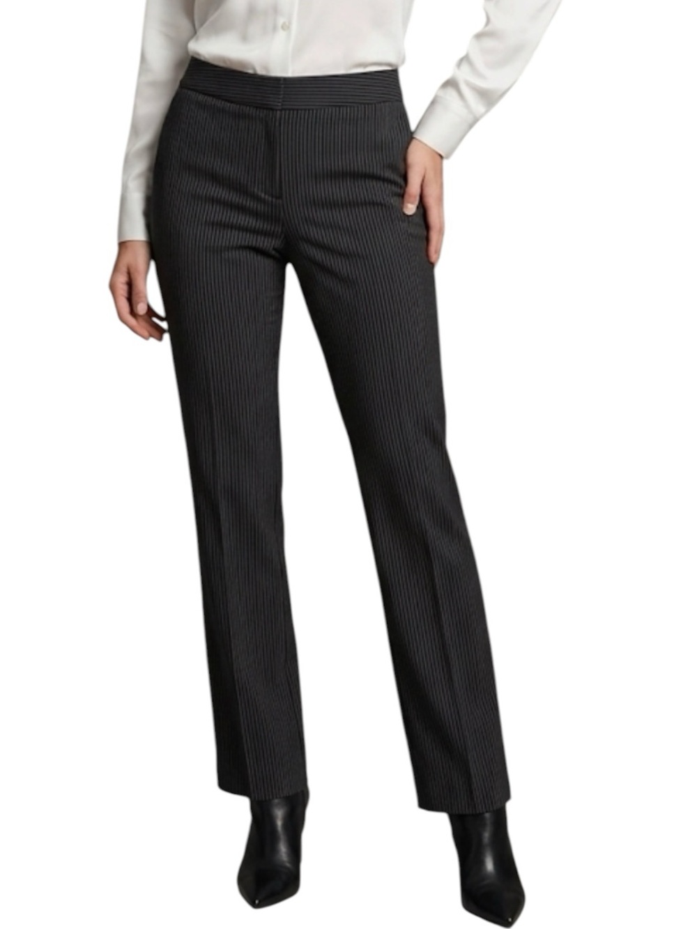 Women’s Black Pinstripe Mid Rise Straight Leg Dress Pants Trousers Size 12 P - Picture 4 of 16